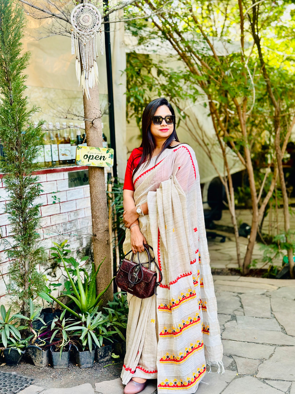 Khadi Saree with vibrant Lambani Work