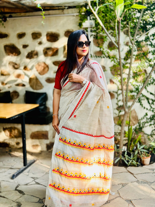 Khadi Saree with vibrant Lambani Work