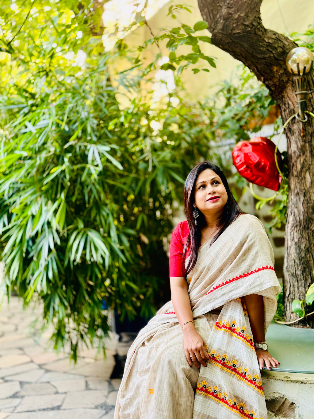 Khadi Saree with vibrant Lambani Work