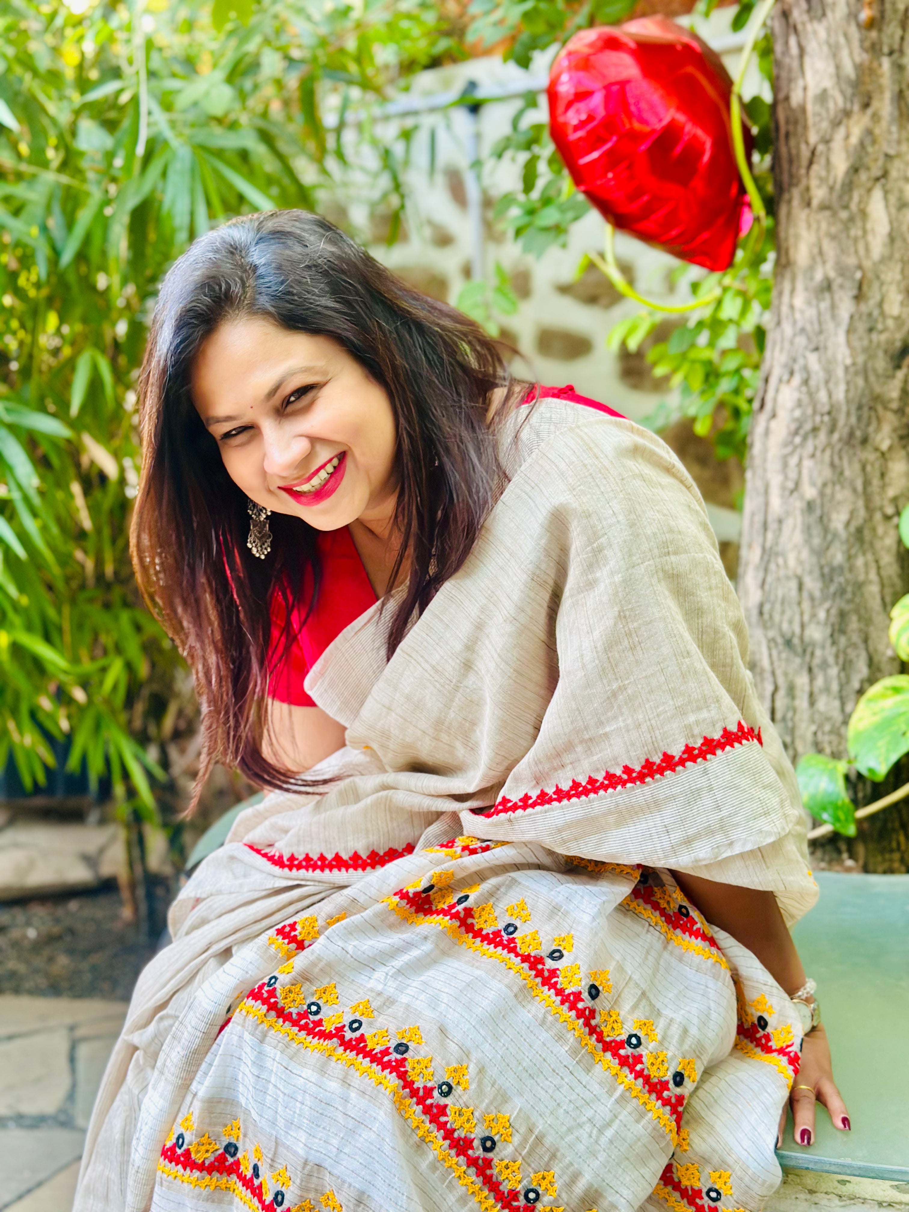 Khadi Saree with vibrant Lambani Work