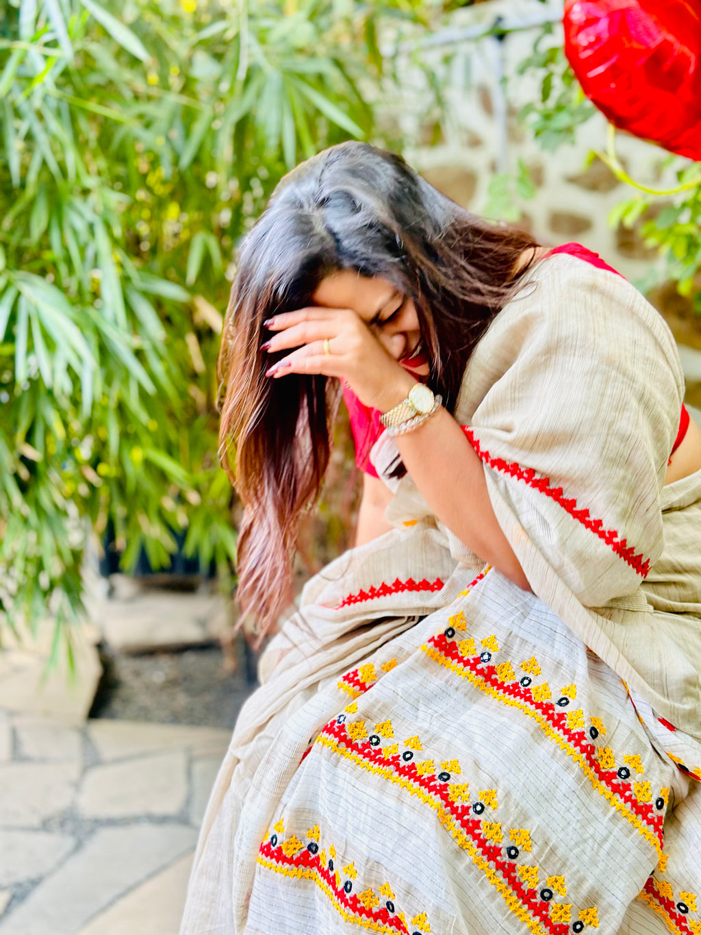 Khadi Saree with vibrant Lambani Work