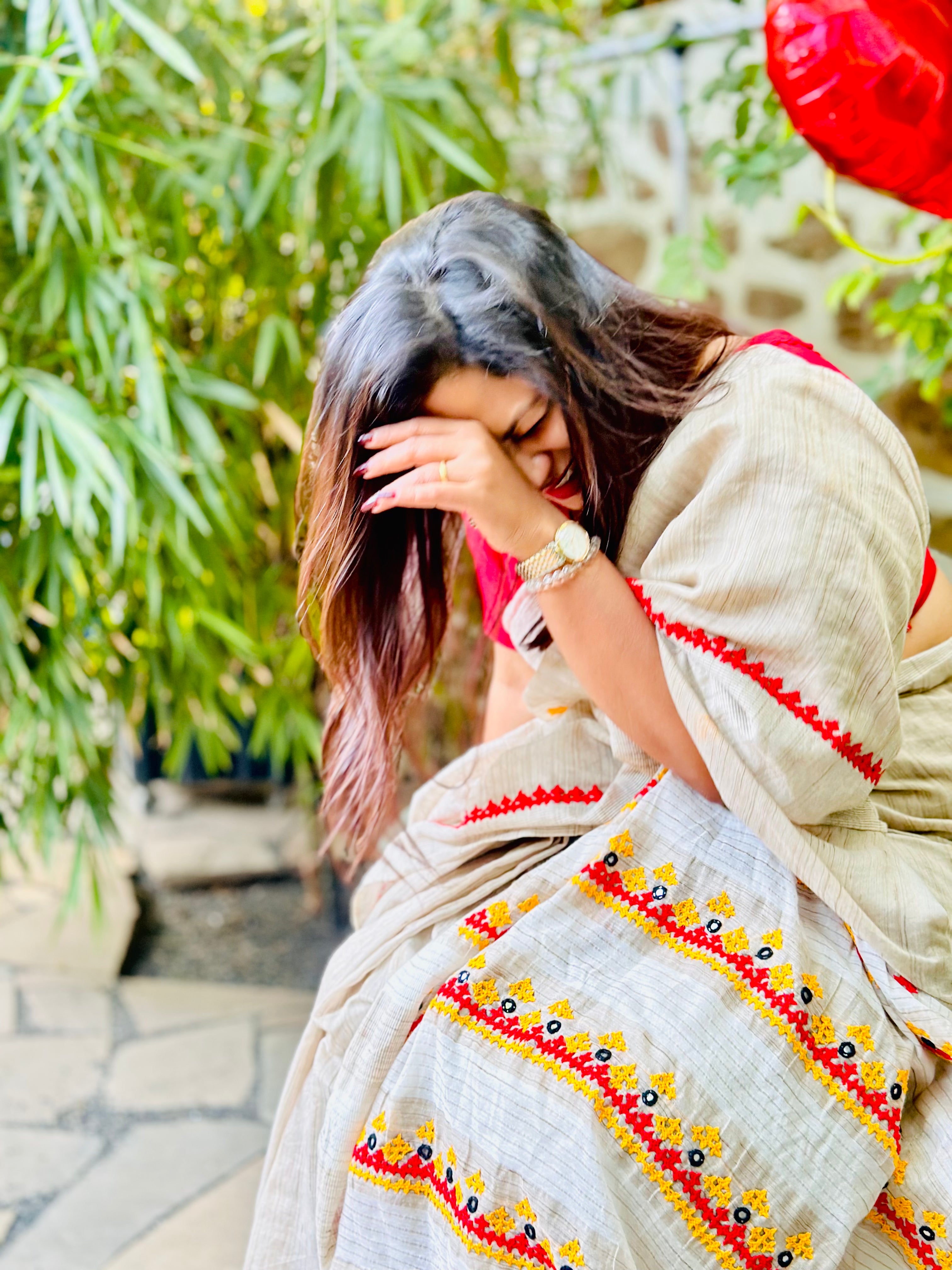 Khadi Saree with vibrant Lambani Work