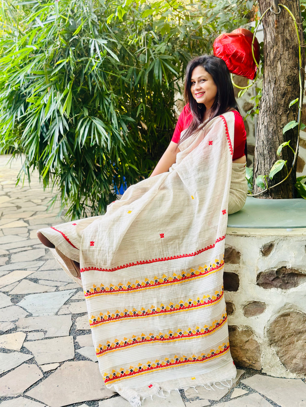 Khadi Saree with vibrant Lambani Work