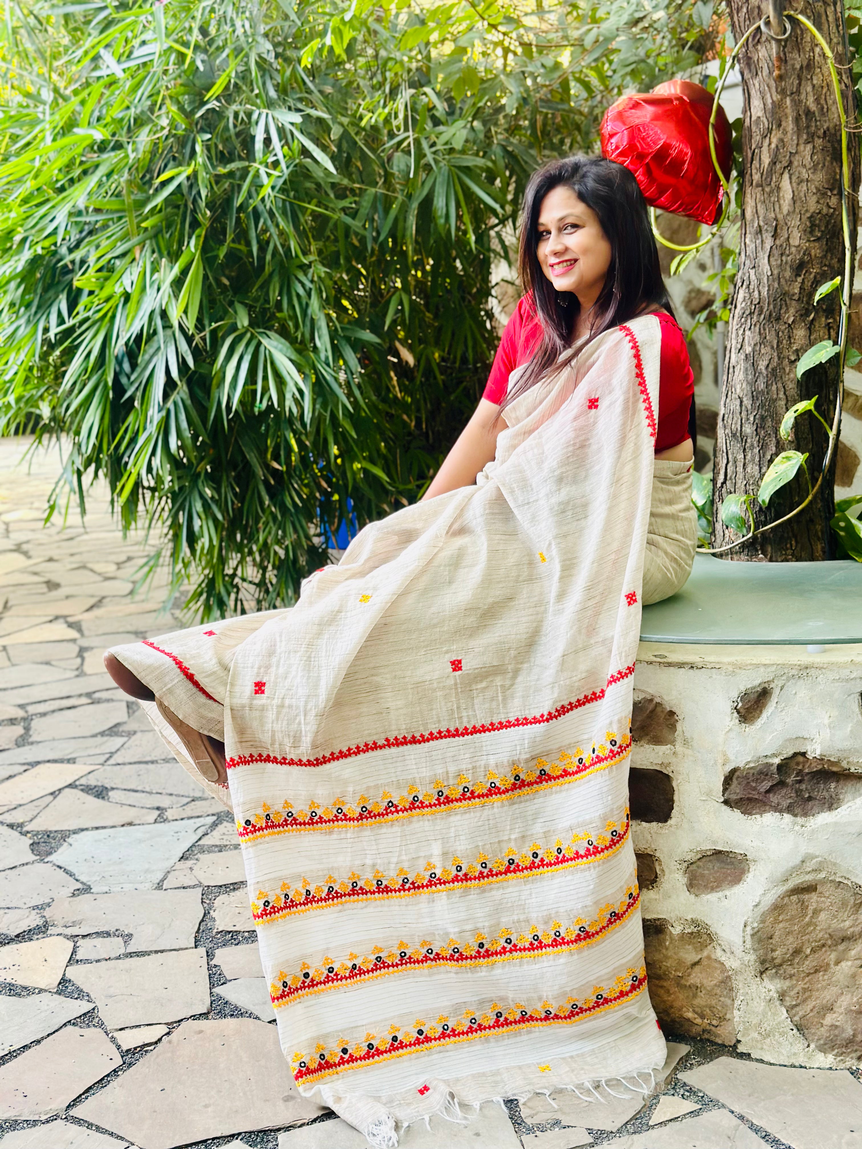Khadi Saree with vibrant Lambani Work