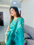 Hand-embroidered Linen Saree