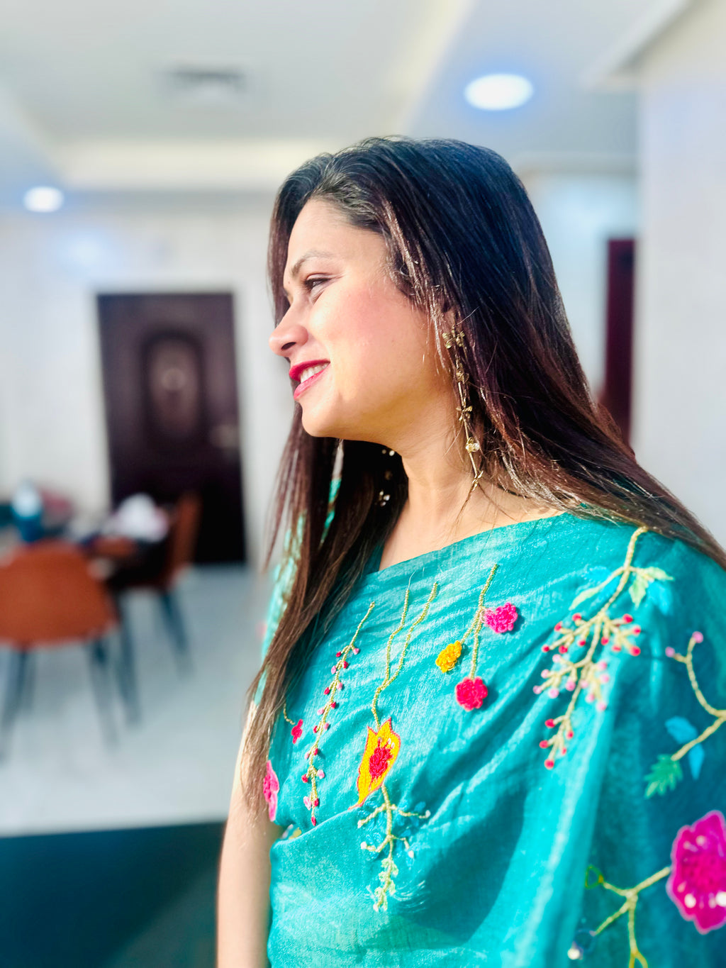 Hand-embroidered Linen Saree