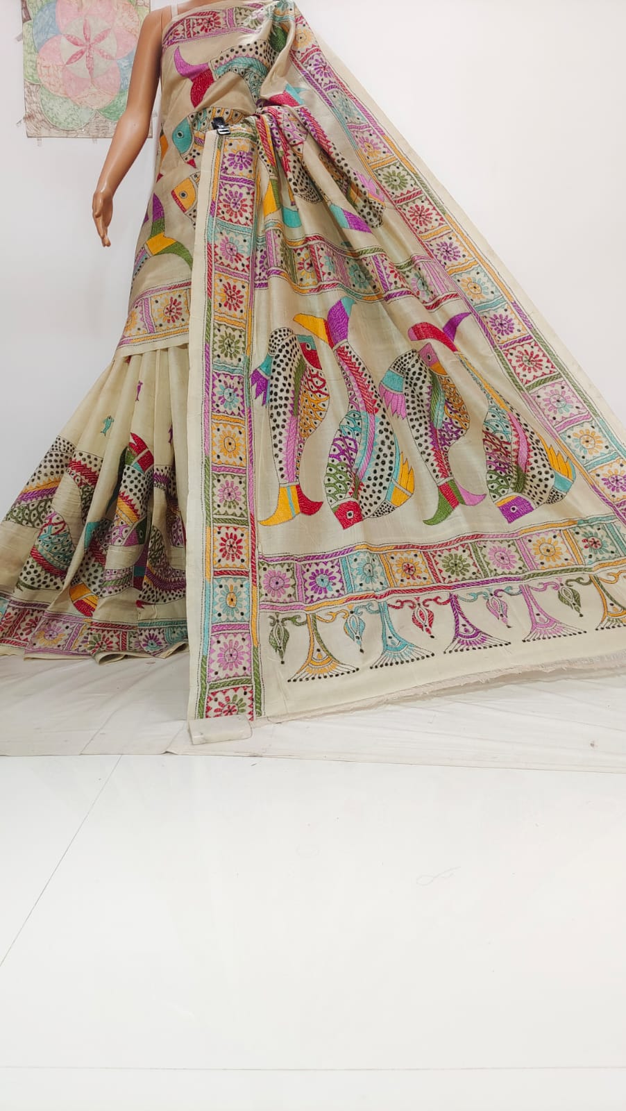 Pure Tussar Kantha Stiched Saree