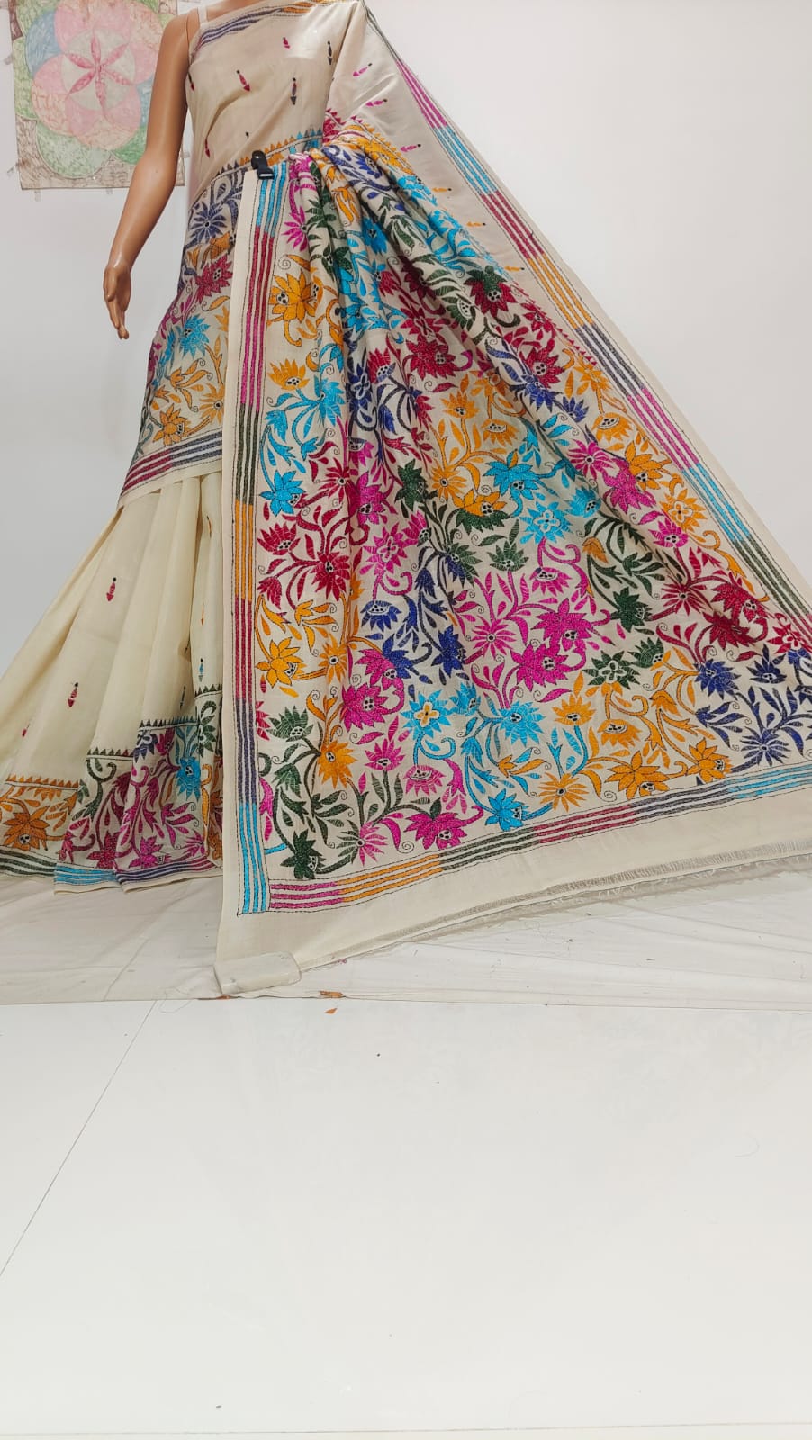 Pure Tussar Kantha Stiched Saree